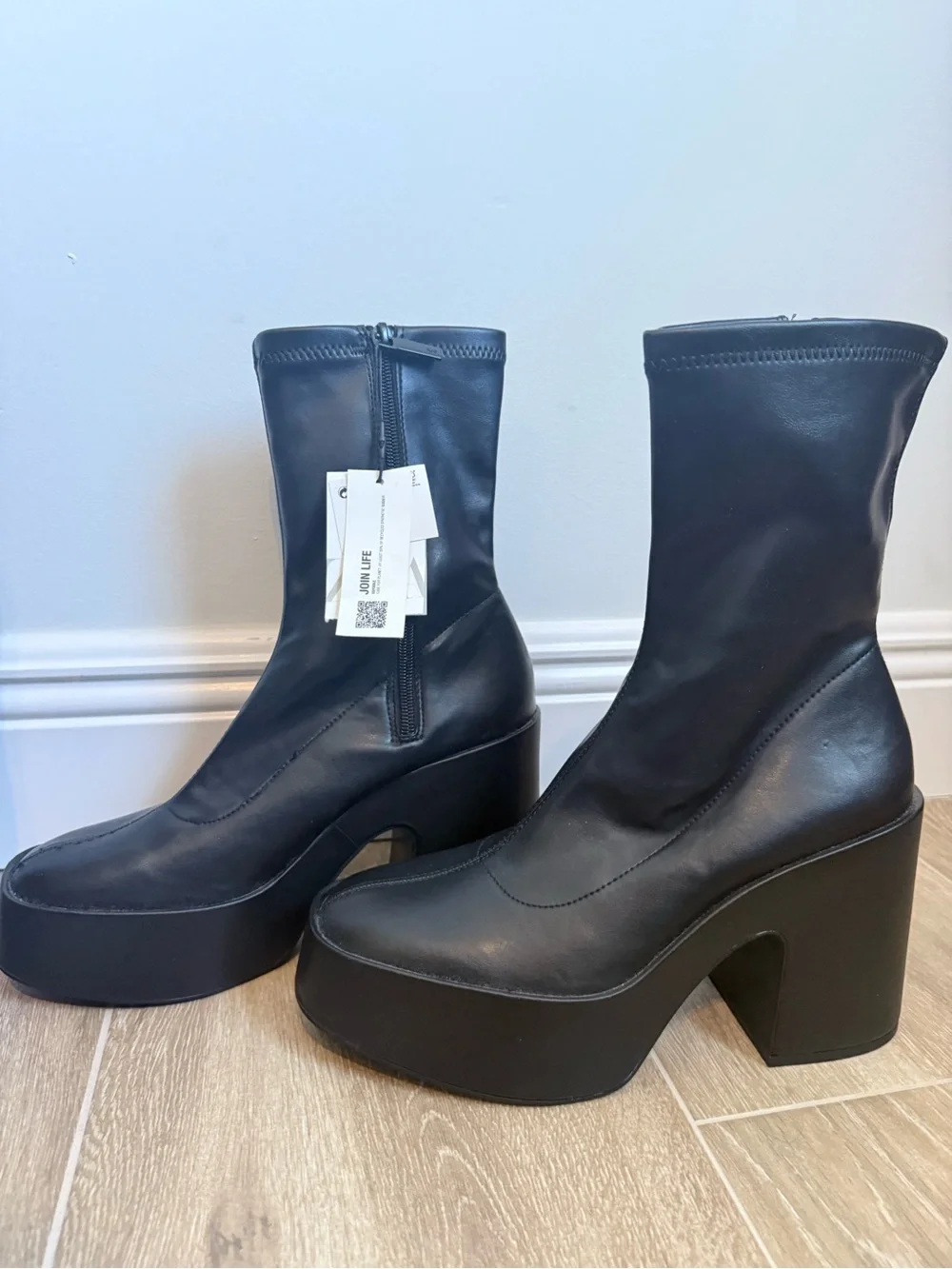 Zara Black Chunky Platform Ankle Boots NWT